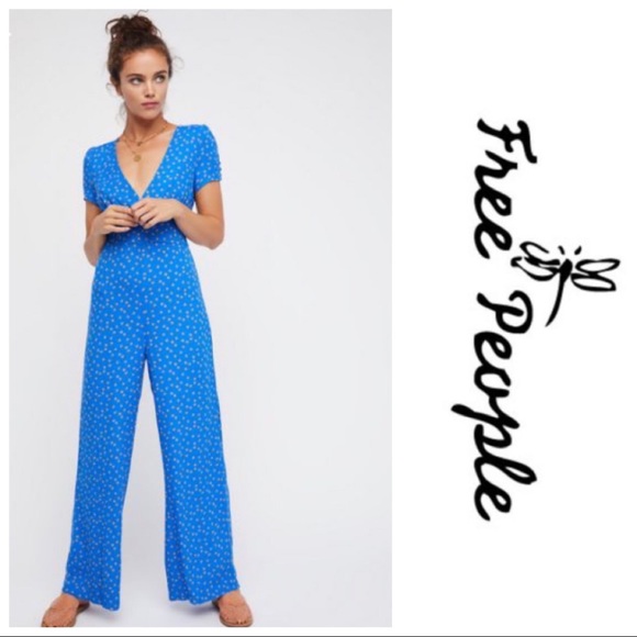 Free People Pants - New!  Free People Mia blue floral Jumpsuit